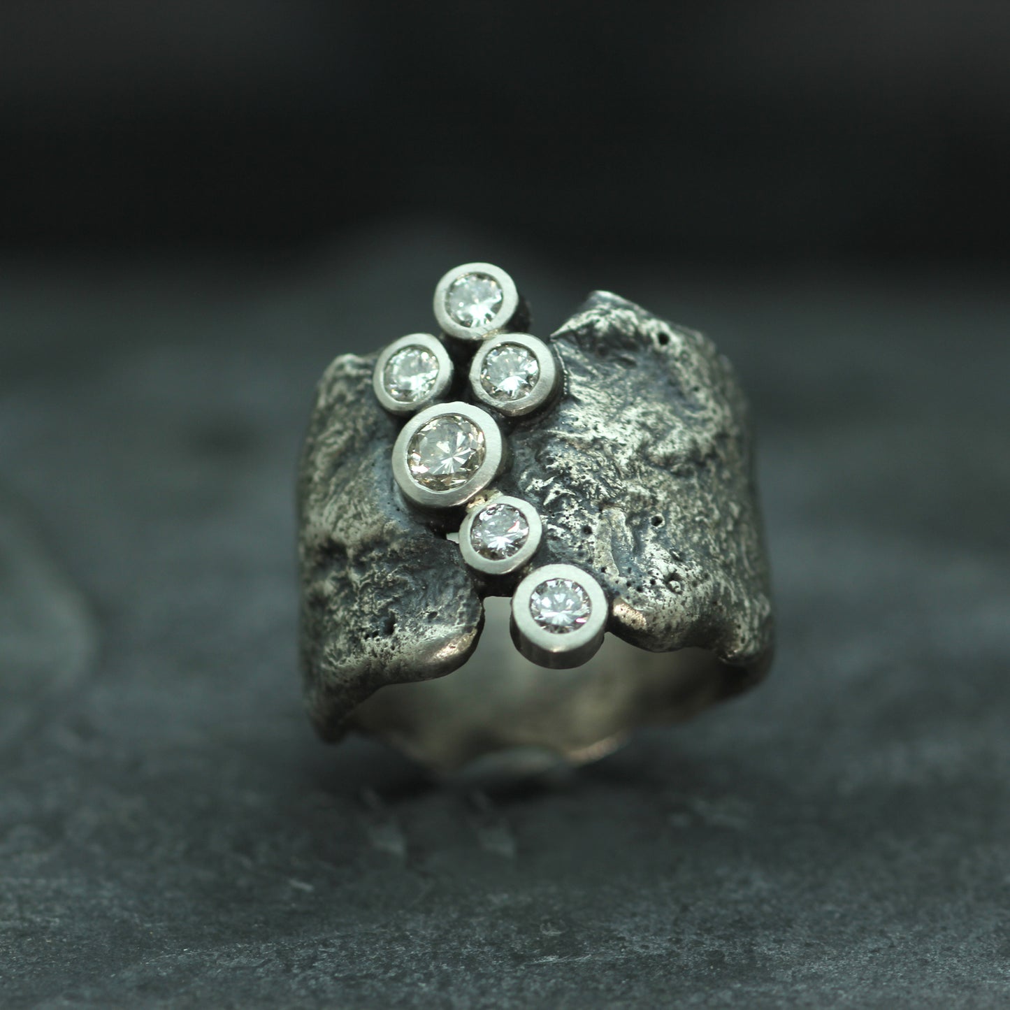 PP Magma Reticulated Diamond Platinum and Silver Ring