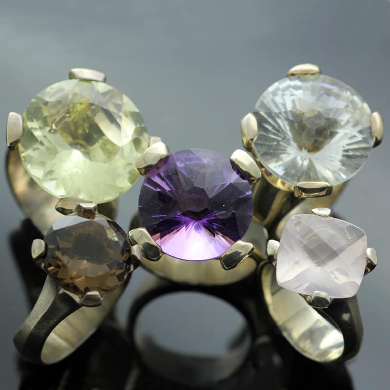 JS ROSE QUARTZ & STERLING SILVER COCKTAIL RING