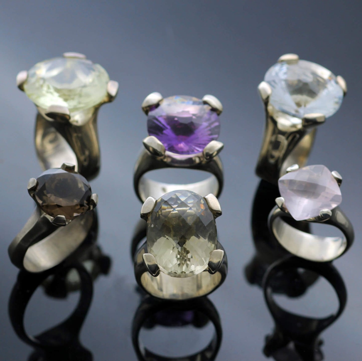 JS SMOKEY QUARTZ & STERLING SILVER COCKTAIL RING