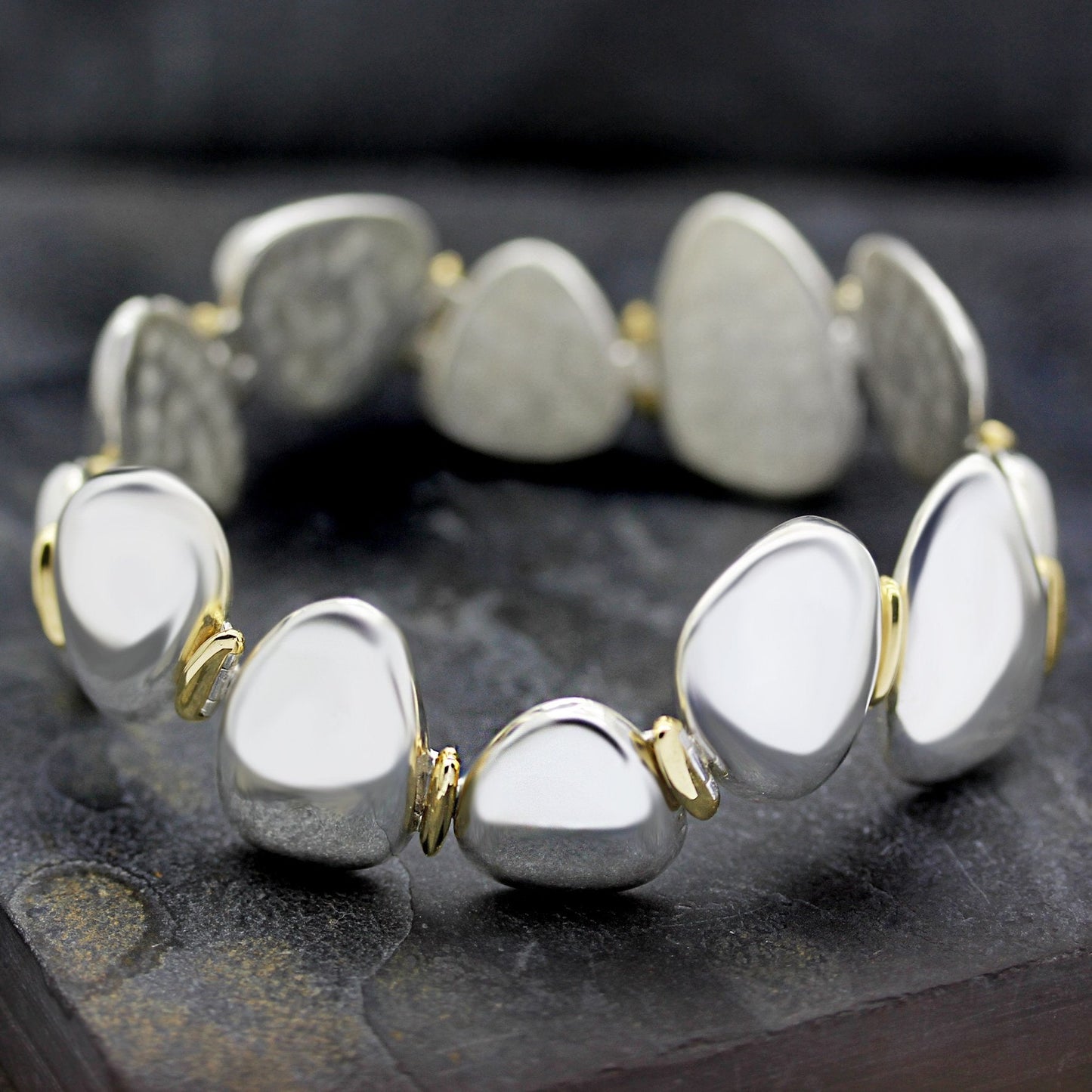 JS Silver Pebble Bracelet with 18ct Yellow Gold