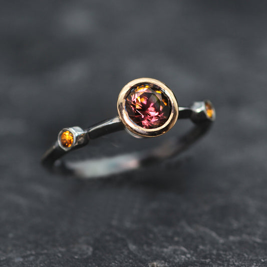 KS 18ct Rose Gold and Silver Tourmaline and Sapphire Ring