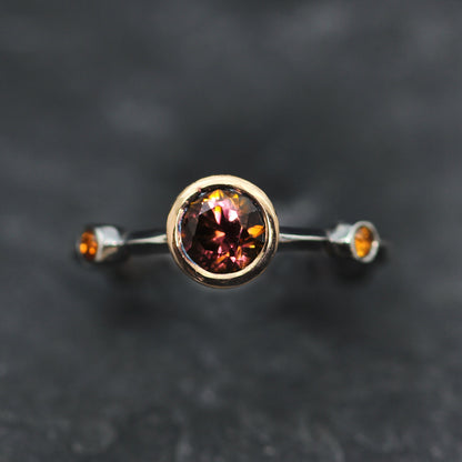 KS 18ct Rose Gold and Silver Tourmaline and Sapphire Ring