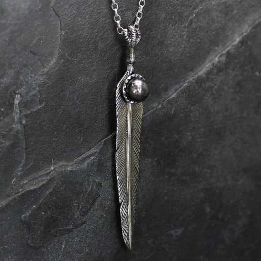 KS Sterling Silver and Peacock Pearl Feather necklace by Kismet & Slate