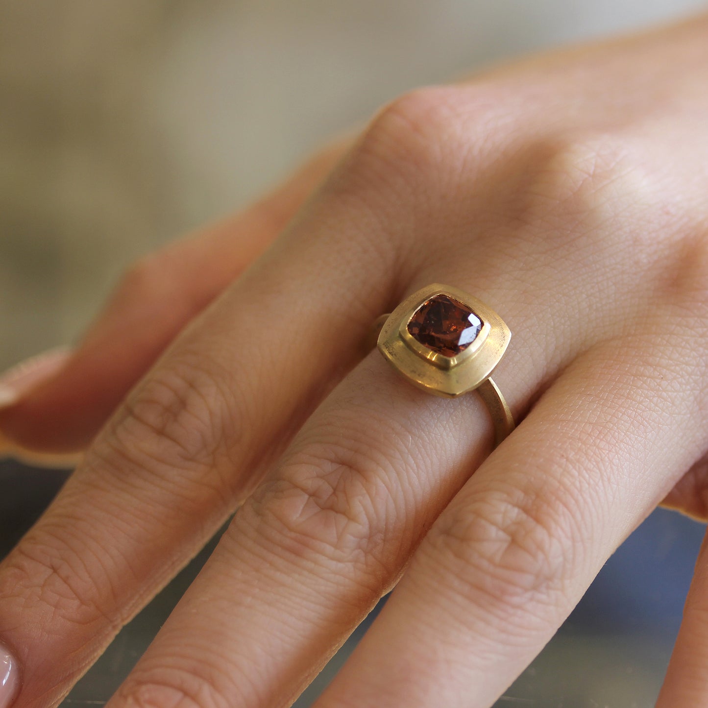 JS Yellow Gold & Spessartite Garnet Crystalo Ring