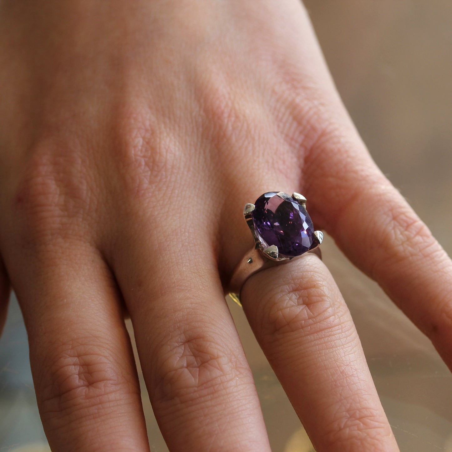 JS Amethyst Cocktail Ring In Silver