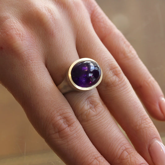 PP Amethyst, Silver and 18ct Gold ring