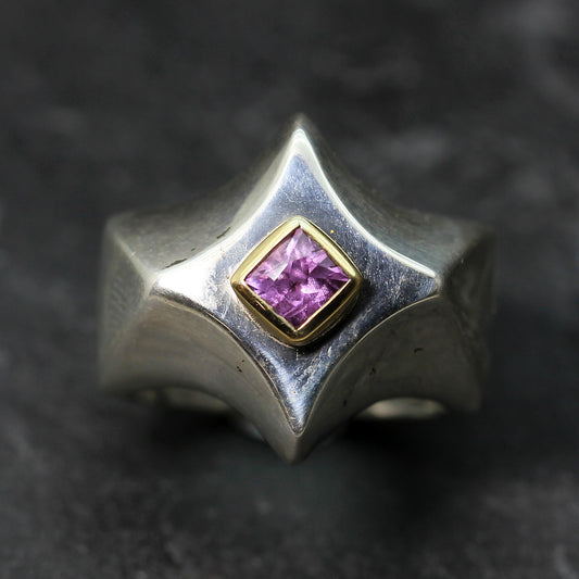 KS Pink Sapphire , 18ct Gold and Silver ring by Kismet & Slate