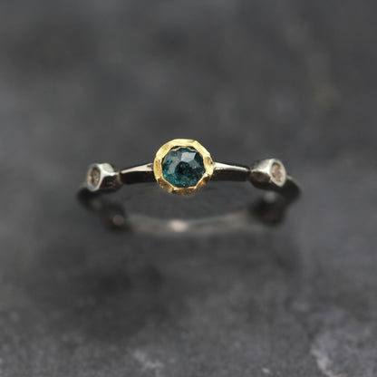 KS 9ct Gold, Silver and Diamond Ring