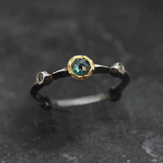 KS 9ct Gold, Silver and Diamond Ring