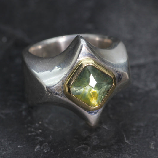 KS Green Zircon , 9ct Gold and Silver ring by Kismet & Slate