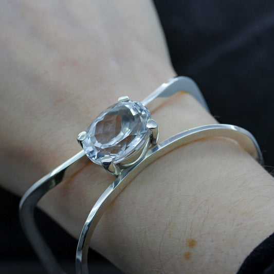 JS New Wave Silver White Topaz Bangle
