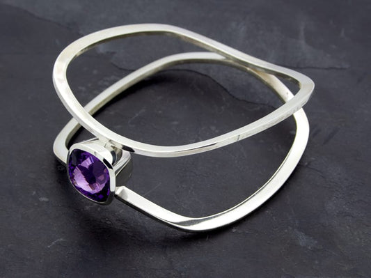 JS New Wave Silver Amethyst Bangle