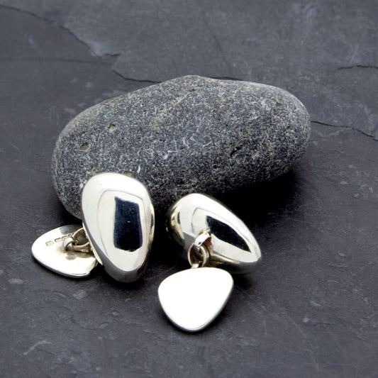 JS Sterling Silver Chain Link Pebble Cufflinks
