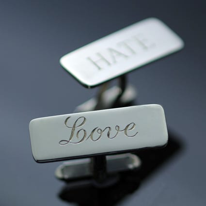 JS Hand Engraved Love Hate Sterling Silver Cufflinks