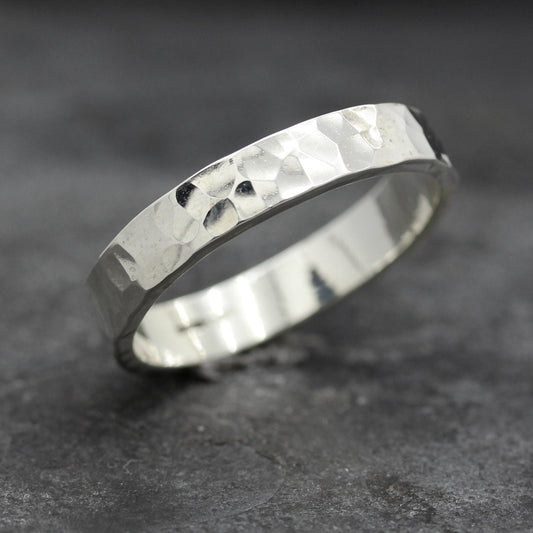 PLANISHED 4 MM STERLING SILVER TEXTURED FLAT RING